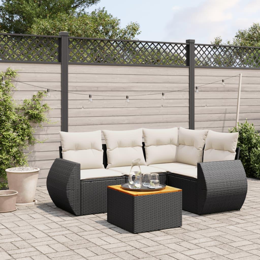 Sofasæt Til Haven 5 Dele Med Hynder Polyrattan Sort - Sort og cremefarvet