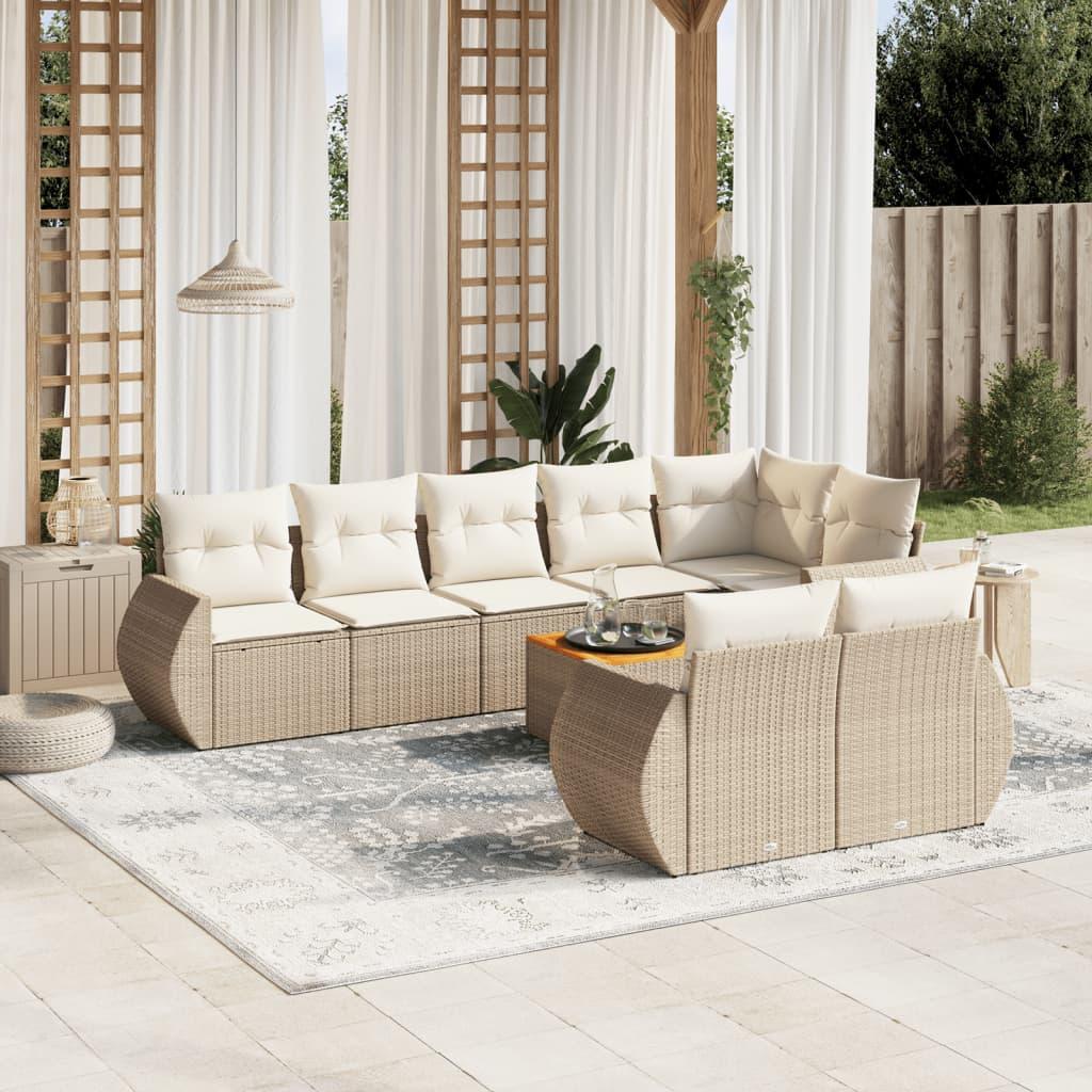 Sofasæt Til Haven 9 Dele Med Hynder Polyrattan Sort - Beige / hjørnedel bord 3x midterdel