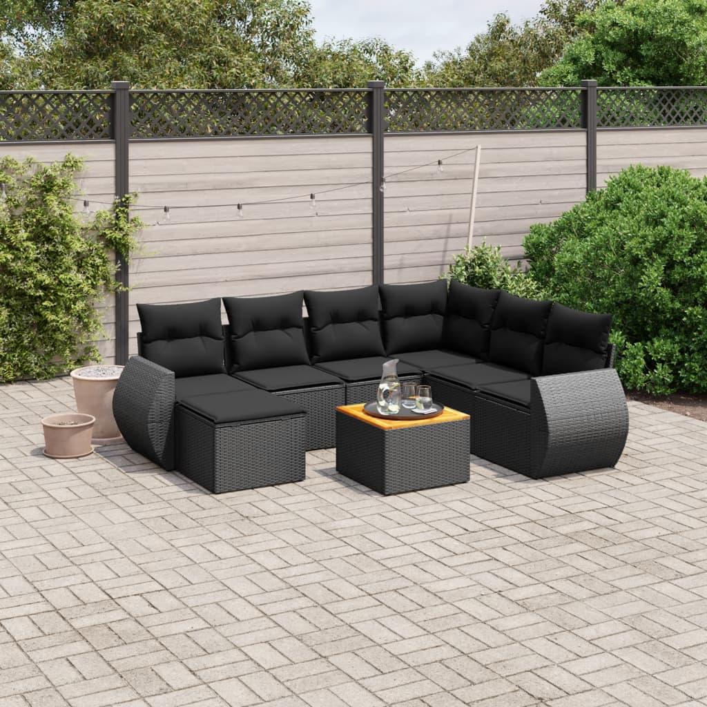 Sofasæt Til Haven 8 Dele Med Hynder Polyrattan - Sort / bord 3x midterdel hjørnedel