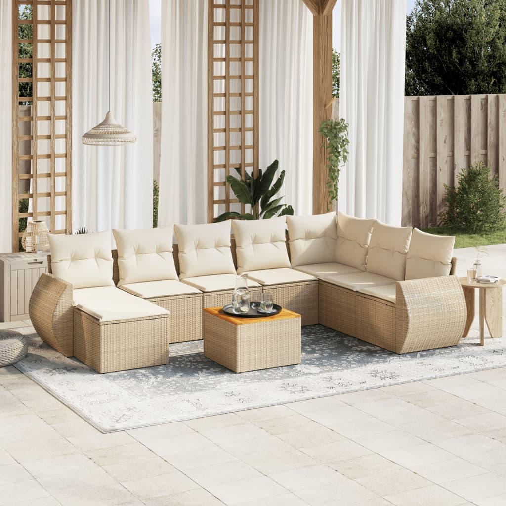 Sofasæt Til Haven 9 Dele Med Hynder Polyrattan - beige og cremefarvet