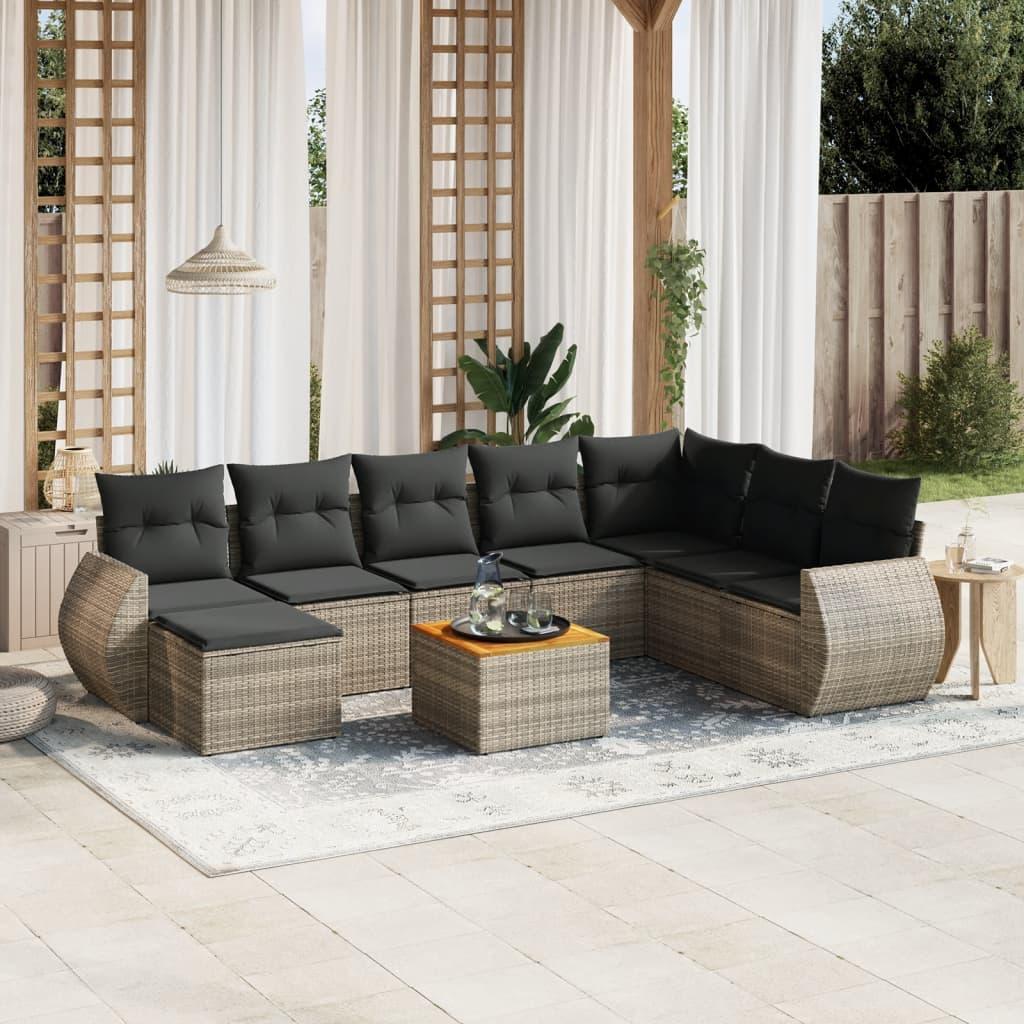 Sofasæt Til Haven 9 Dele Med Hynder Polyrattan Beige - Grå
