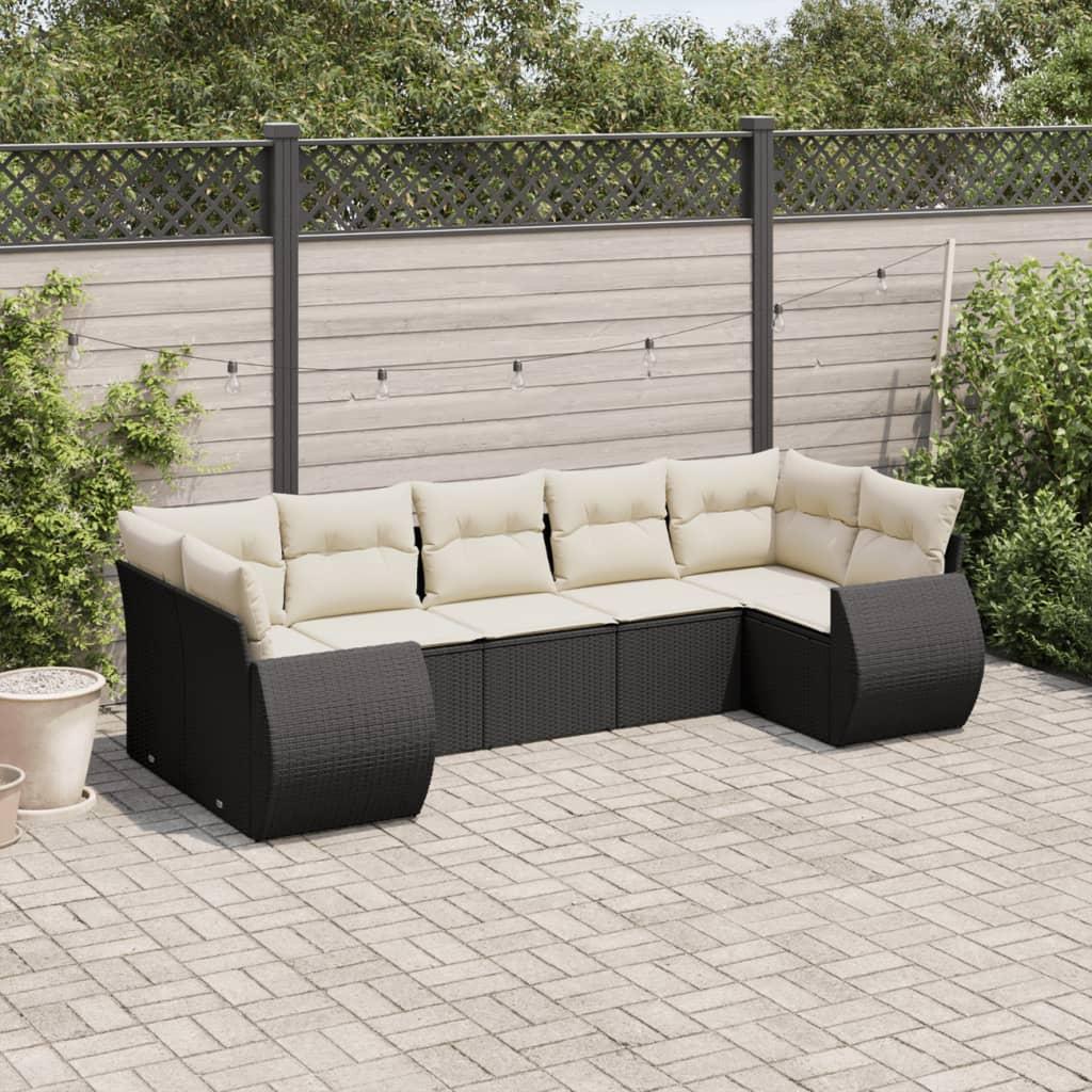 Sofasæt Til Haven 7 Dele Med Hynder Polyrattan - Sort og cremefarvet
