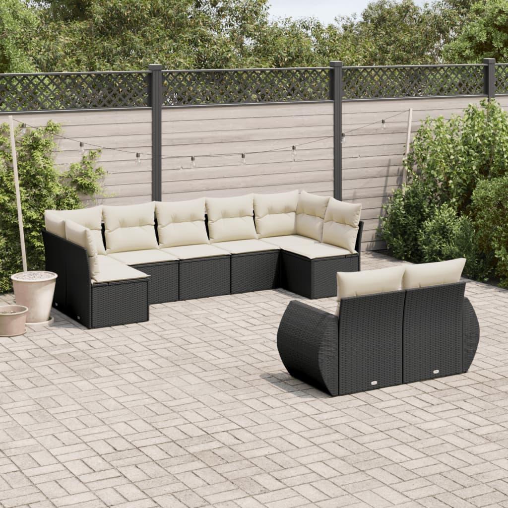 Sofasæt Til Haven 9 Dele Med Hynder Polyrattan Sort - Sort og cremefarvet / Uden bord
