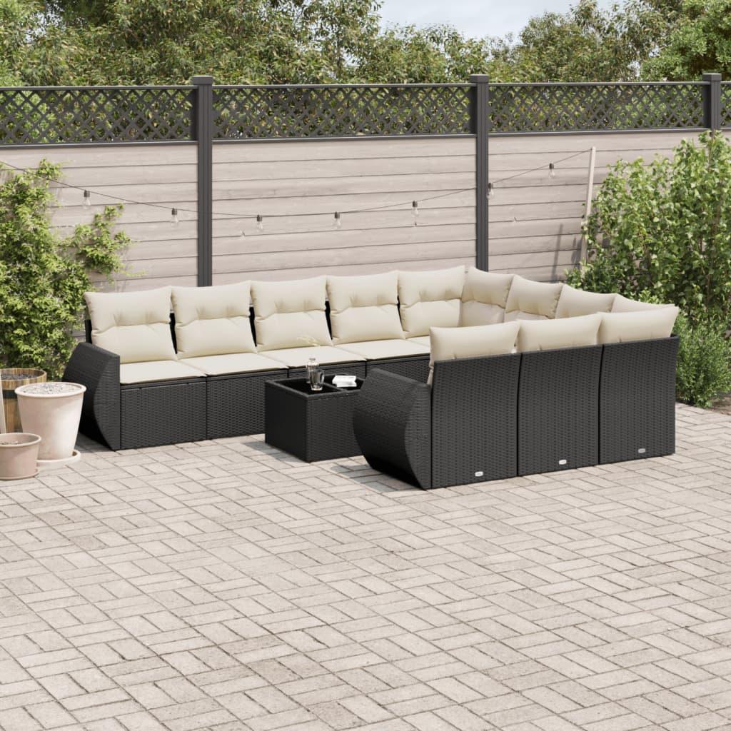 Sofasæt Til Haven 10 Dele Med Hynder Polyrattan - Sort og cremefarvet / Med bord