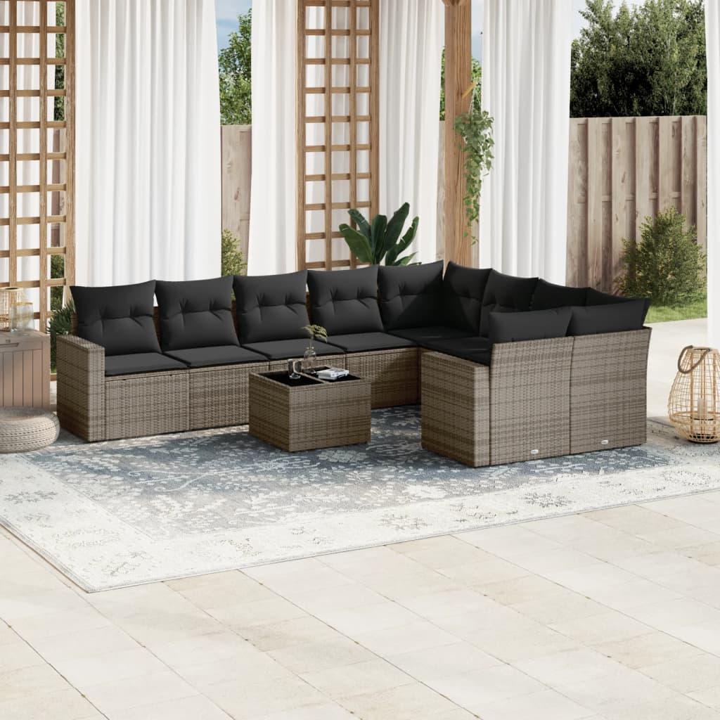 Sofasæt Til Haven 9 Dele Med Hynder Polyrattan - grå og mørkegrå / Med bord