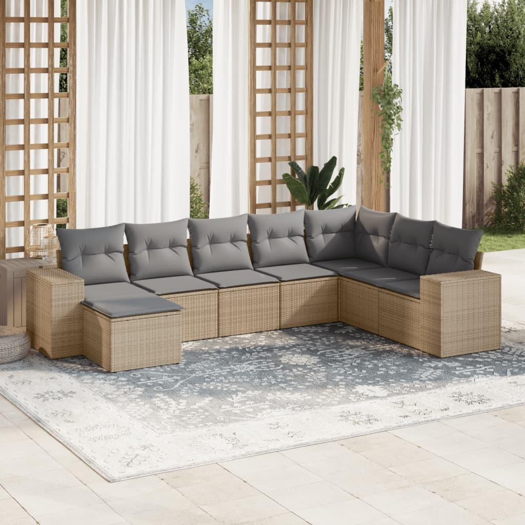 Sofasæt Til Haven 8 Dele Med Hynder Polyrattan - beige og grå / Med bord