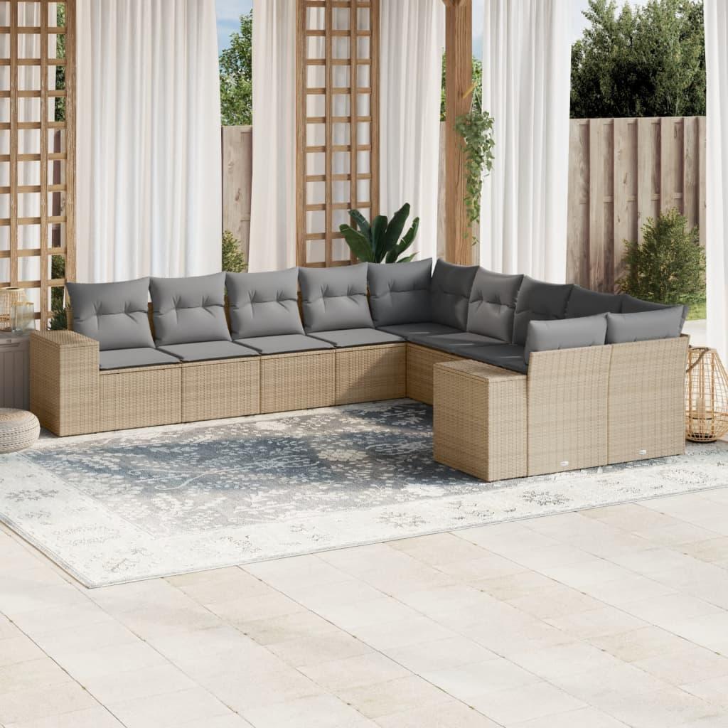 Sofasæt Til Haven 10 Dele Med Hynder Polyrattan Beige - beige og grå / Med bord