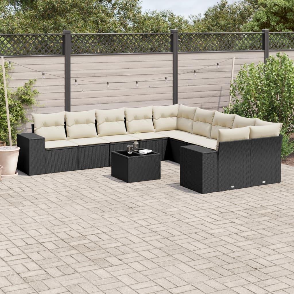 Sofasæt Til Haven 10 Dele Med Hynder Polyrattan - Sort og cremefarvet / Uden bord