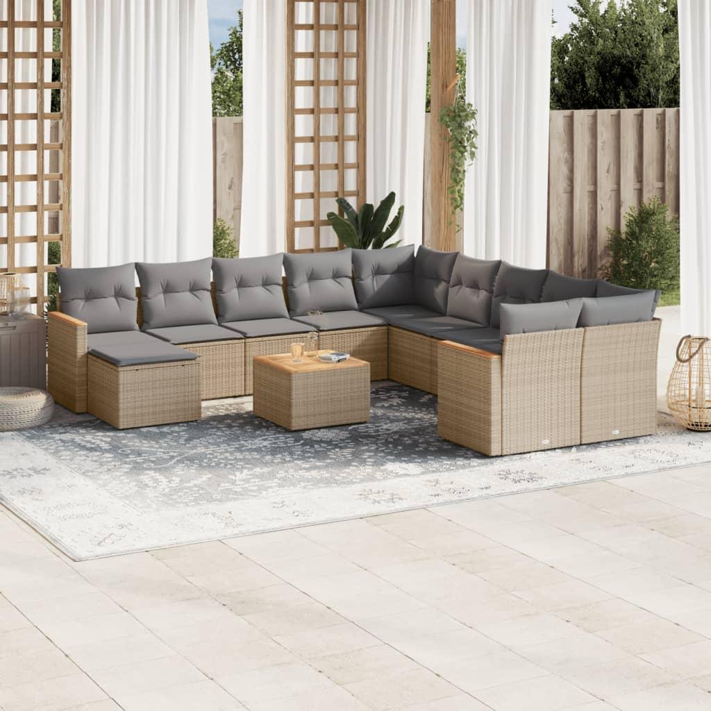 Sofasæt til haven i polyrattan - 12 dele med hynder, beige