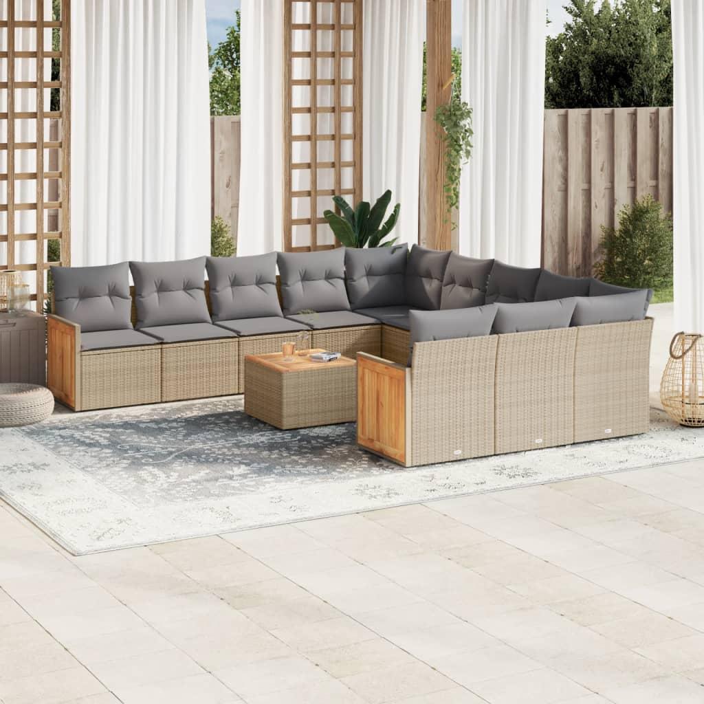 Sofasæt Til Haven 13 Dele Med Hynder Polyrattan - beige og grå / Med bord