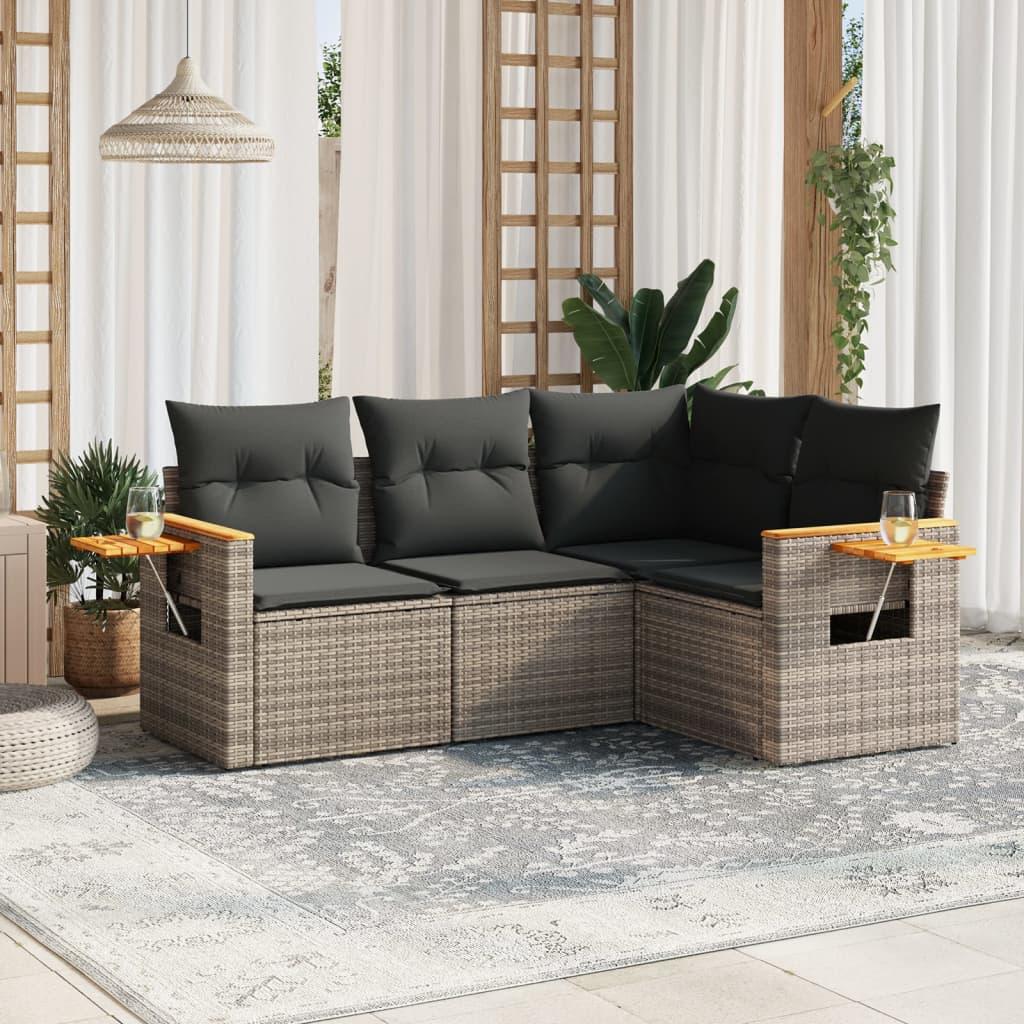Sofasæt Til Haven 4 Dele Med Hynder Polyrattan Beige - Grå / Uden bord