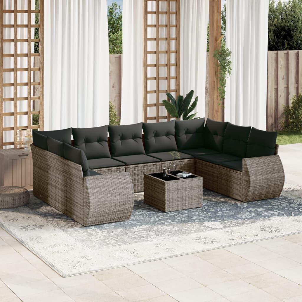 Sofasæt Til Haven 9 Dele Med Hynder Polyrattan - grå og mørkegrå / Med bord
