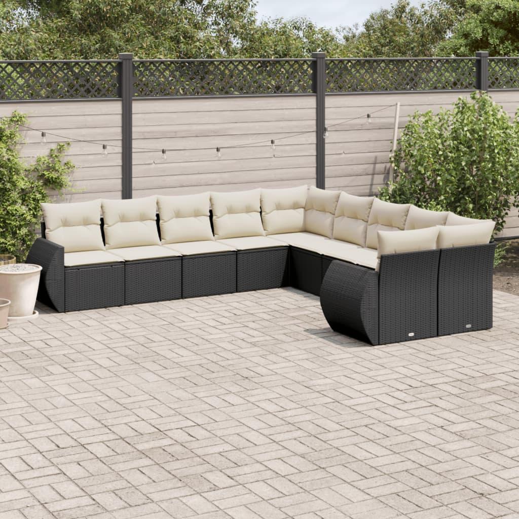 Sofasæt Til Haven 10 Dele Med Hynder Polyrattan - Sort og cremefarvet / Uden bord