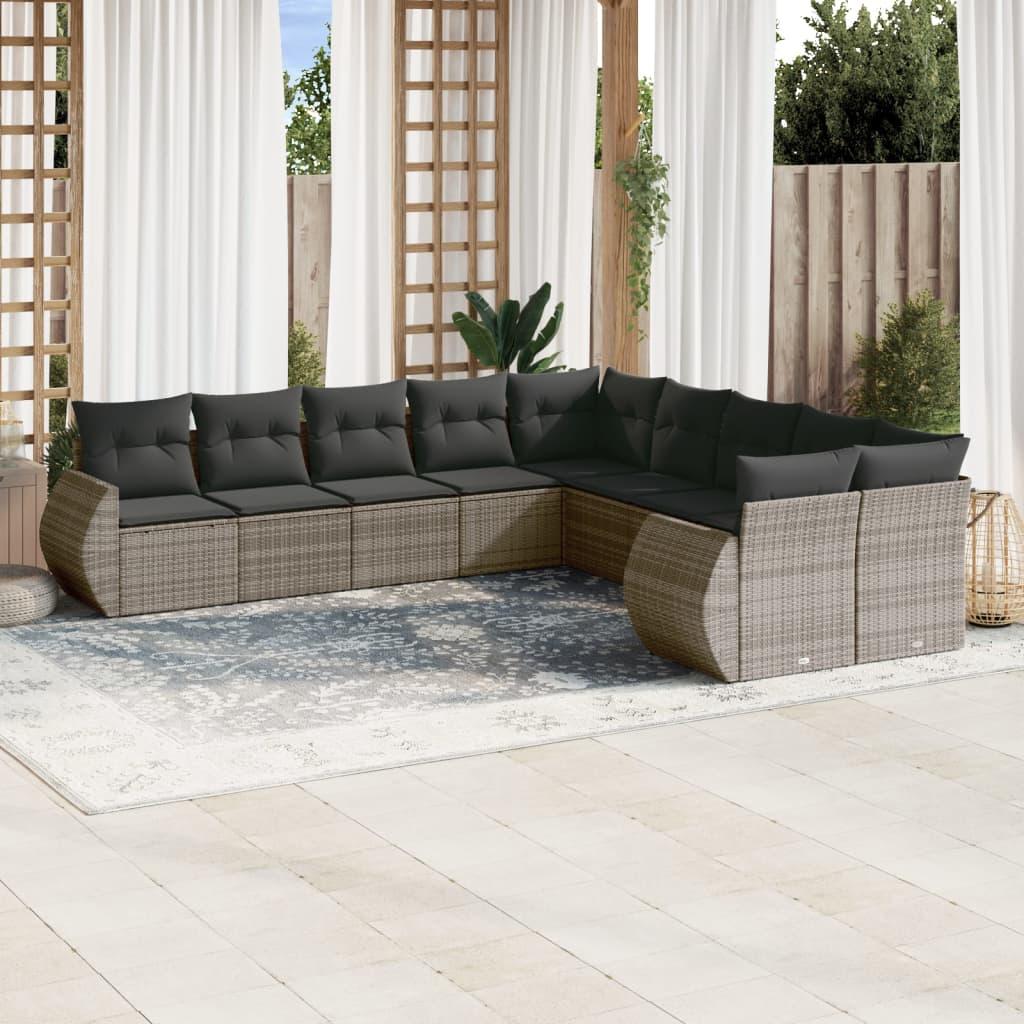 Sofasæt Til Haven 10 Dele Med Hynder Polyrattan Sort - grå og mørkegrå / Med bord