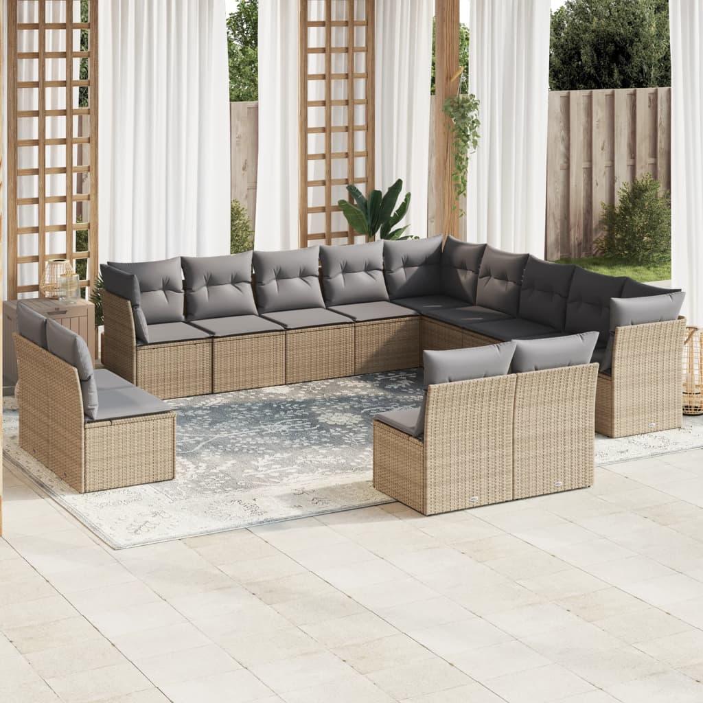 Sofasæt Til Haven 14 Dele Med Hynder Polyrattan Beige - beige og grå / Uden bord