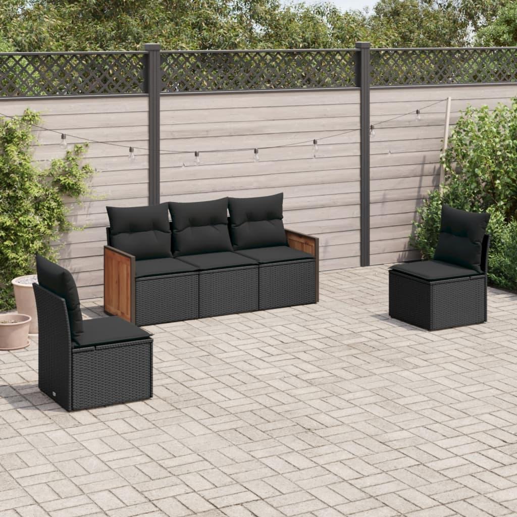 Sofasæt Til Haven 5 Dele Med Hynder Polyrattan - Sort / Uden bord