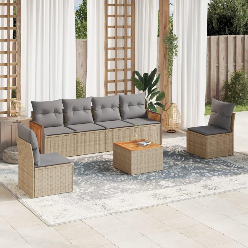 Sofasæt Til Haven 6 Dele Med Hynder Polyrattan - beige og grå / Med bord