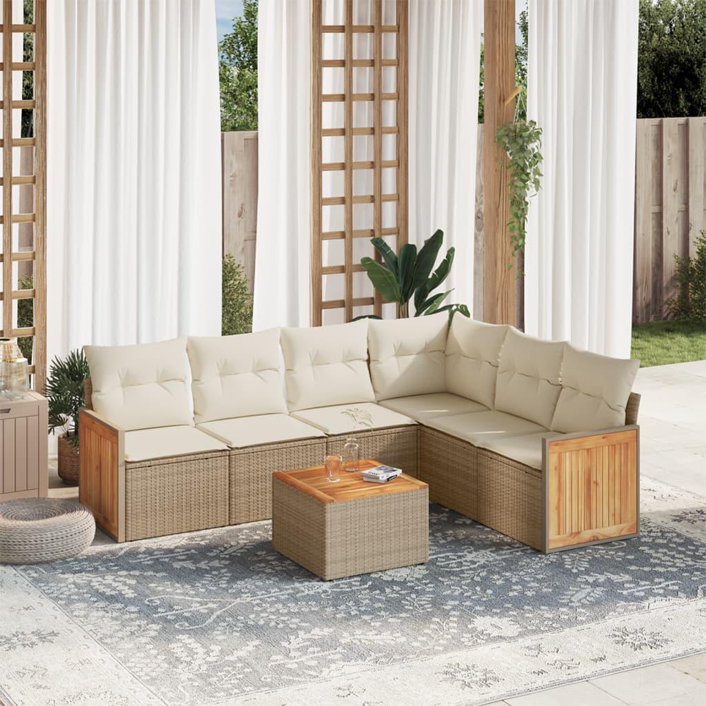 Sofasæt Til Haven 6 Dele Med Hynder Polyrattan Sort - beige og cremefarvet / Med bord