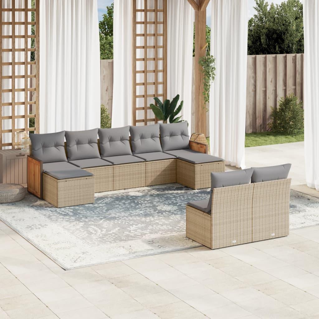 Sofasæt Til Haven 9 Dele Med Hynder Polyrattan Beige - beige og lysegrå / Uden bord