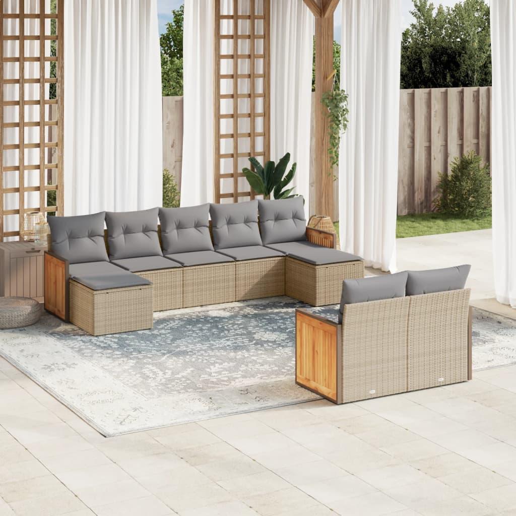 Sofasæt Til Haven 9 Dele Med Hynder Polyrattan - beige og lysegrå / Uden bord