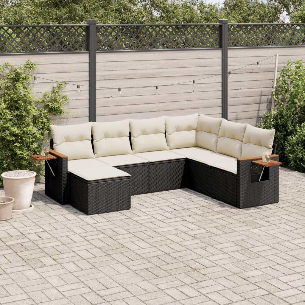 Sofasæt Til Haven 7 Dele Med Hynder Polyrattan - Sort og cremefarvet / Uden bord