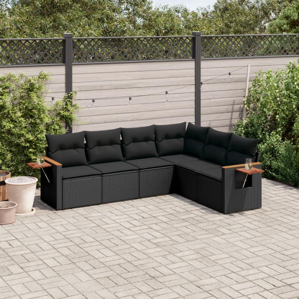 Sofasæt Til Haven 6 Dele Med Hynder Polyrattan - Sort / Uden bord