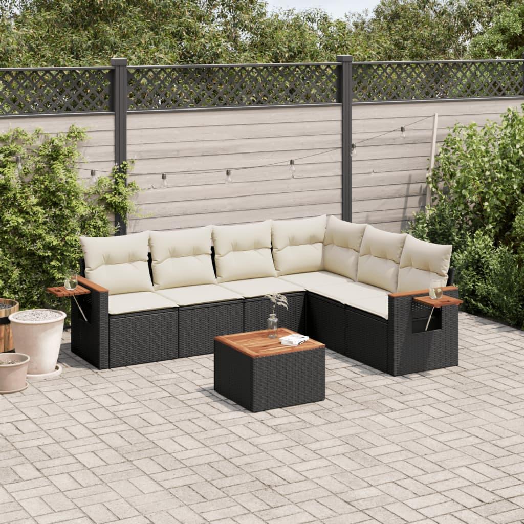 Sofasæt Til Haven 6 Dele Med Hynder Polyrattan - Sort og cremefarvet / Med bord