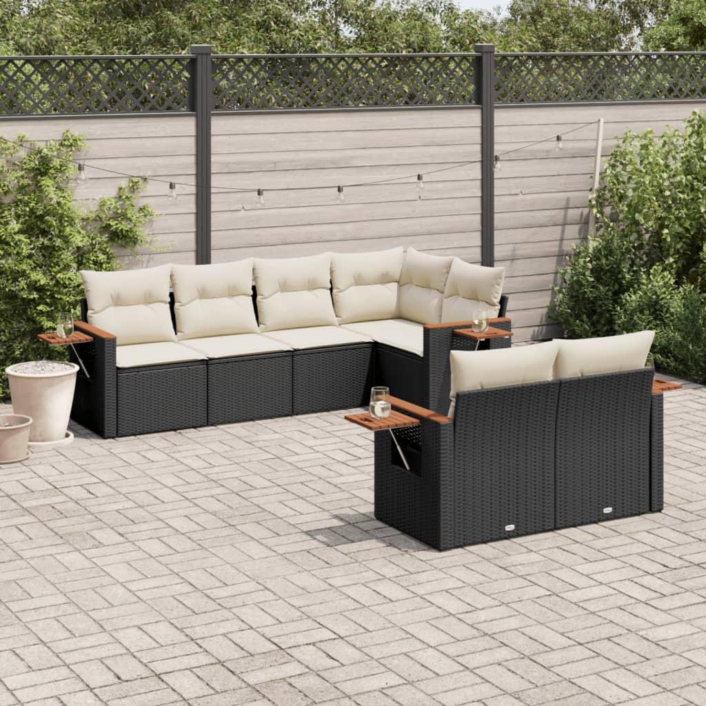 Sofasæt Til Haven 7 Dele Med Hynder Polyrattan - Sort og cremefarvet