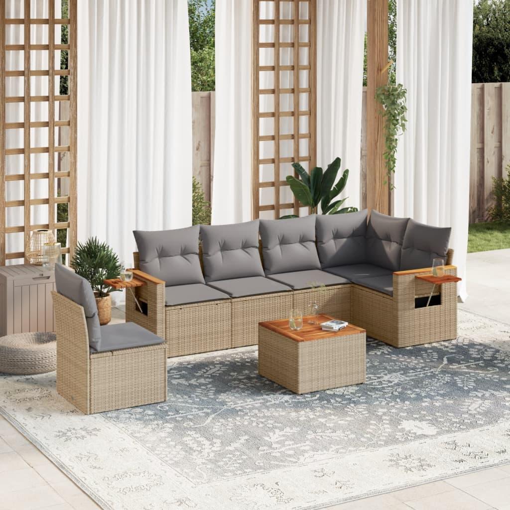 Sofasæt Til Haven 6 Dele Med Hynder Polyrattan - beige og grå / Med bord