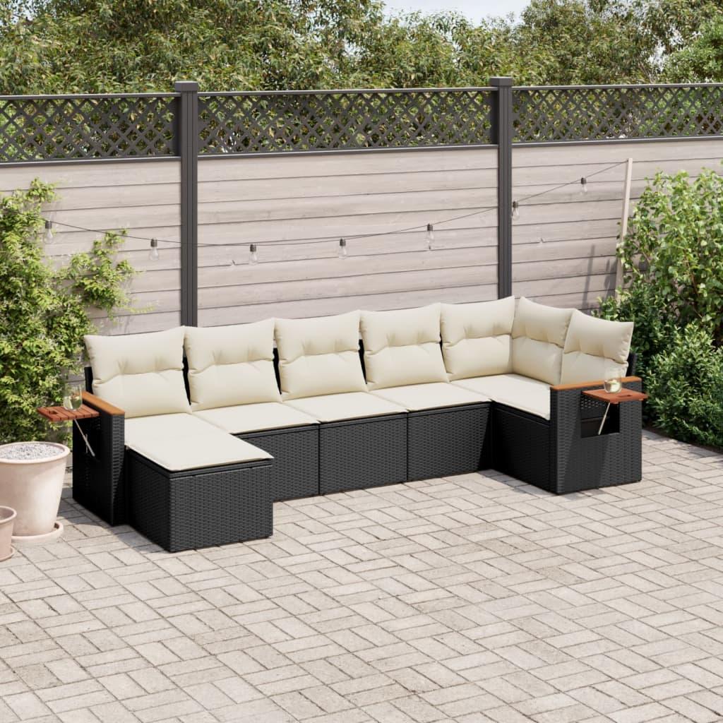 Sofasæt Til Haven 8 Dele Med Hynder Polyrattan - Sort og cremefarvet / Uden bord