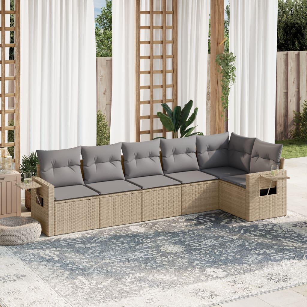 Sofasæt Til Haven 6 Dele Med Hynder Polyrattan - beige og lysegrå / Uden bord