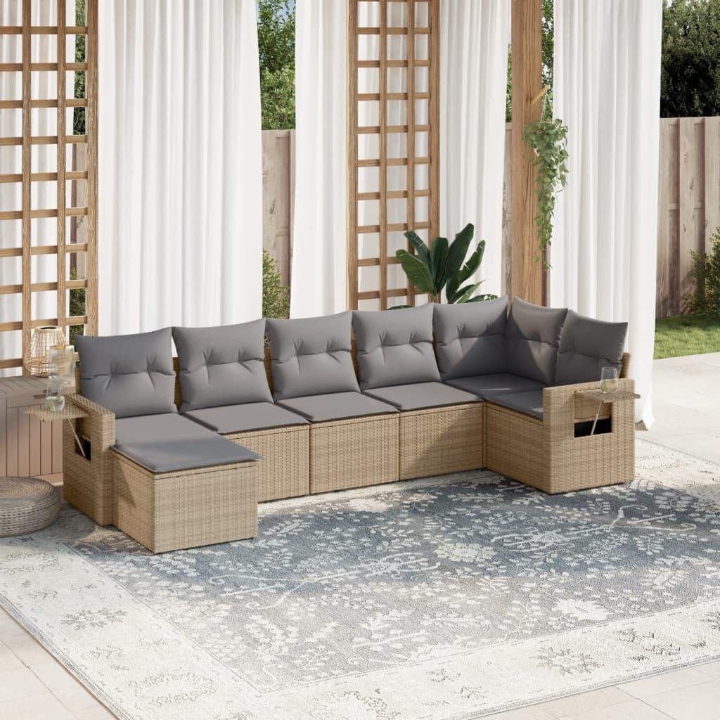 Sofasæt til haven 7 dele med hynder i polyrattan - beige