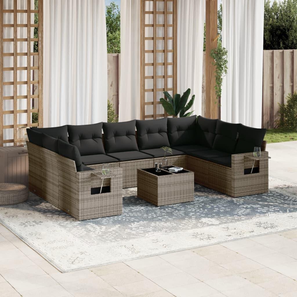 Sofasæt Til Haven 9 Dele Med Hynder Polyrattan - grå og mørkegrå / Med bord