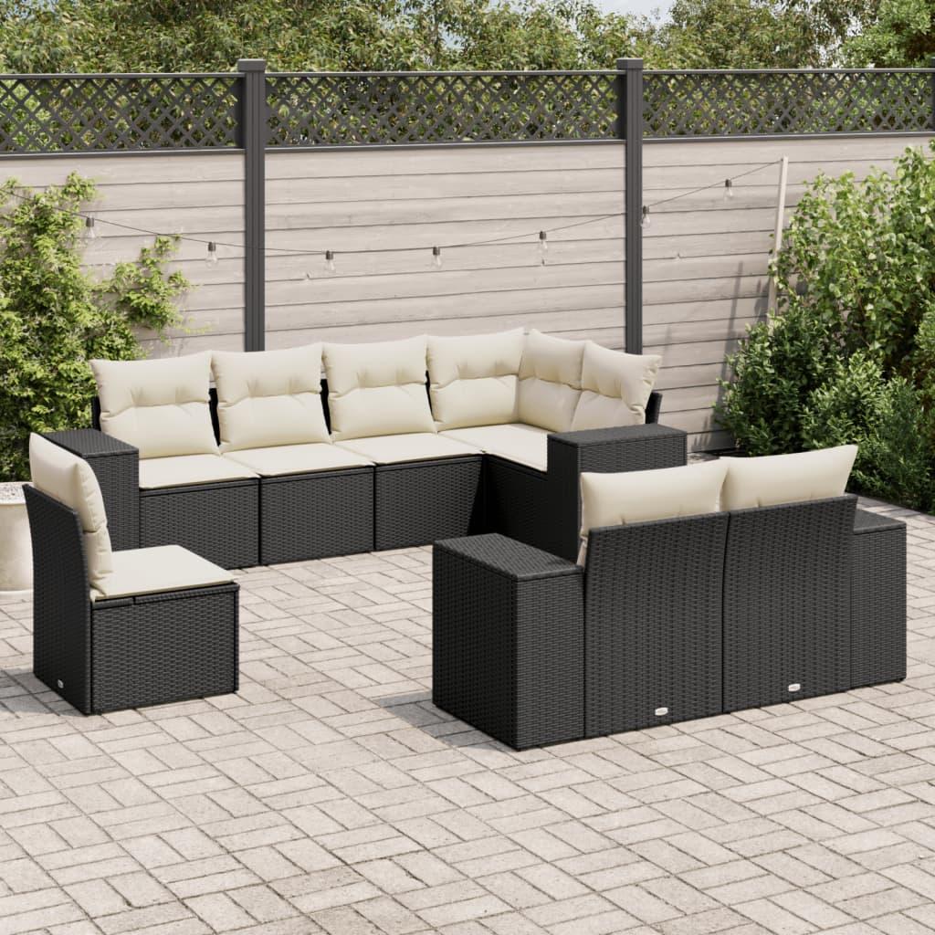 Sofasæt Til Haven 8 Dele Med Hynder Polyrattan - Sort og cremefarvet / Med bord