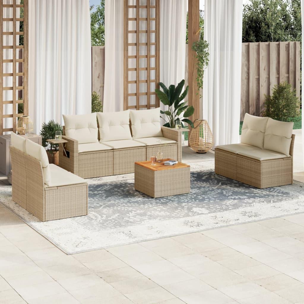 vidaXL sofasæt til haven 8 dele med hynder polyrattan beige