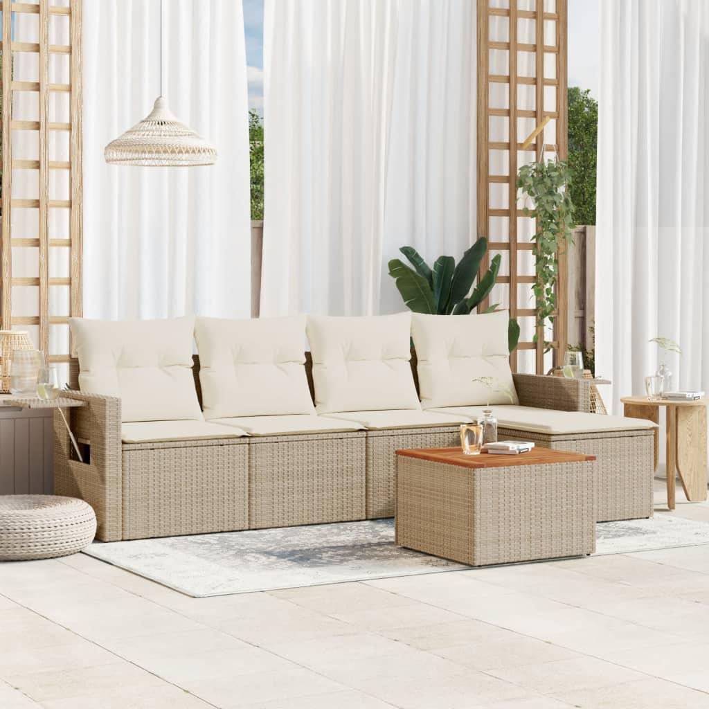 vidaXL sofasæt til haven 6 dele med hynder polyrattan beige