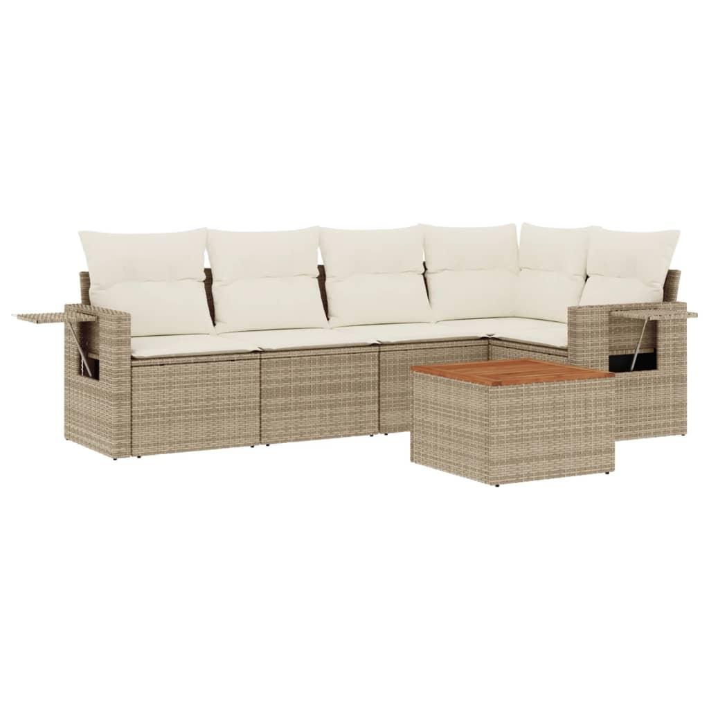 vidaXL sofasæt til haven 6 dele med hynder polyrattan beige