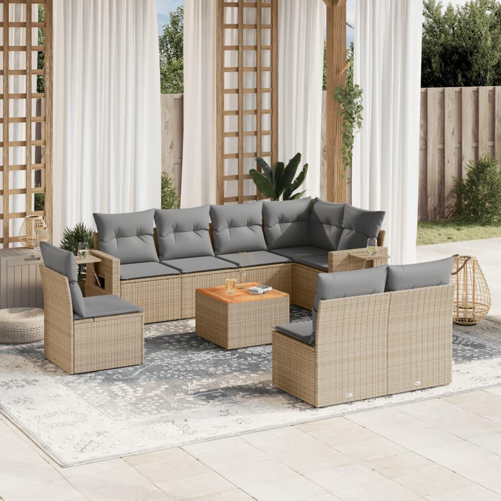 Sofasæt til haven 9 dele med hynder polyrattan beige