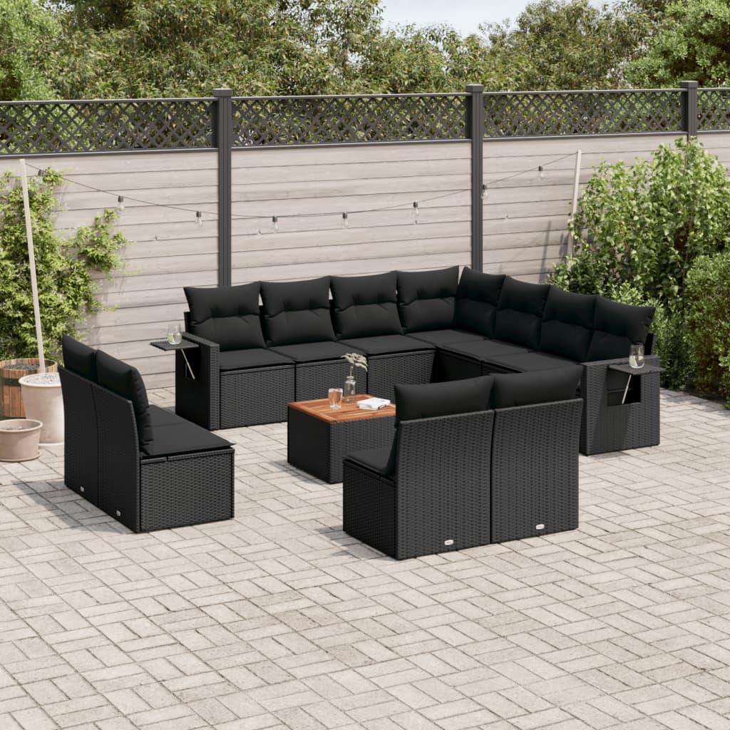 Sofasæt til haven i polyrattan - 12 dele med hynder, sort billede