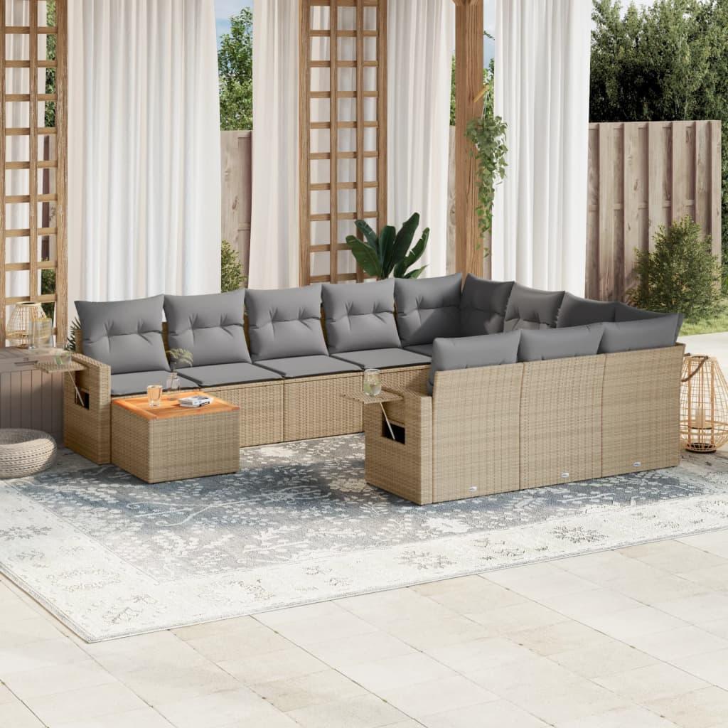 Sofasæt til haven i polyrattan, 11 dele med hynder - beige billede