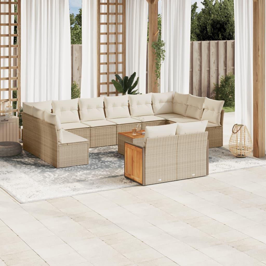 Sofasæt Til Haven 12 Dele Med Hynder Polyrattan Grå - beige og cremefarvet / Med bord