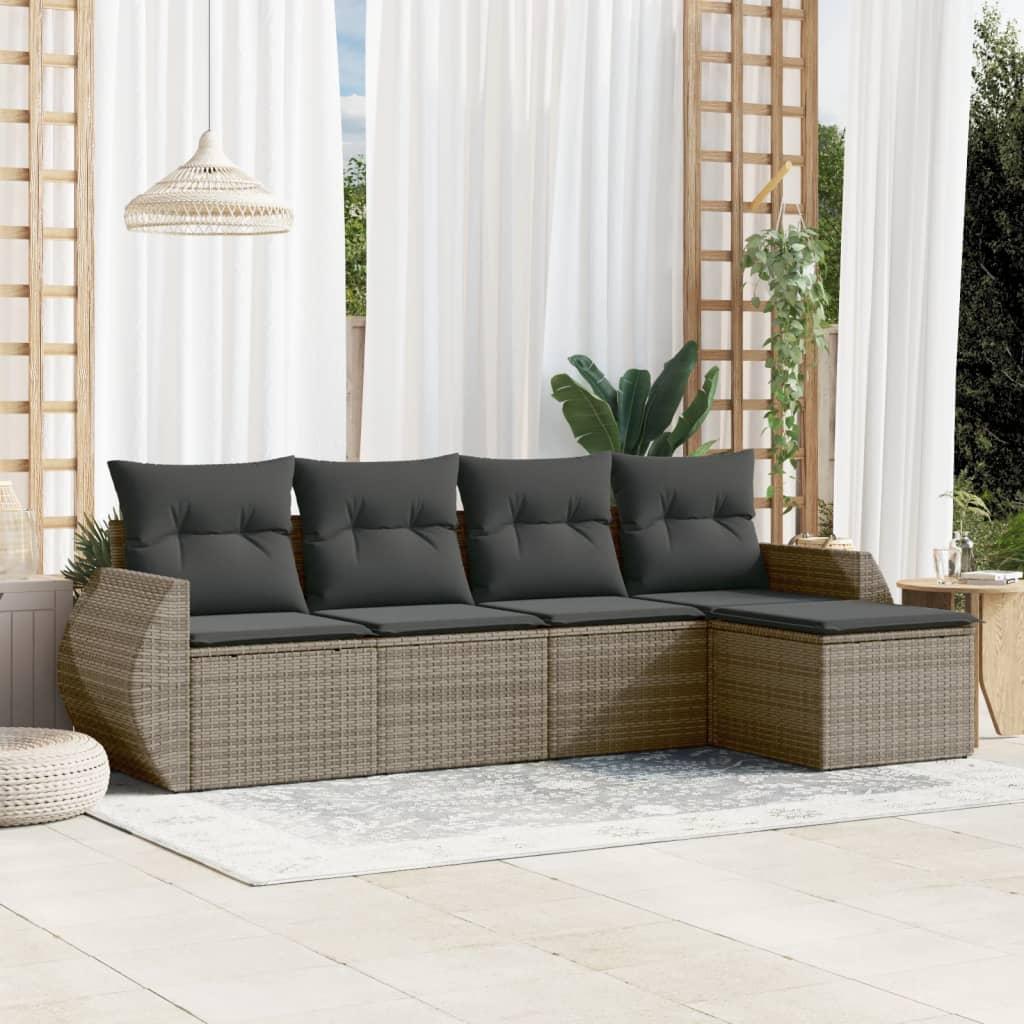 Sofasæt Til Haven 6 Dele Med Hynder Polyrattan - Grå / Med bord