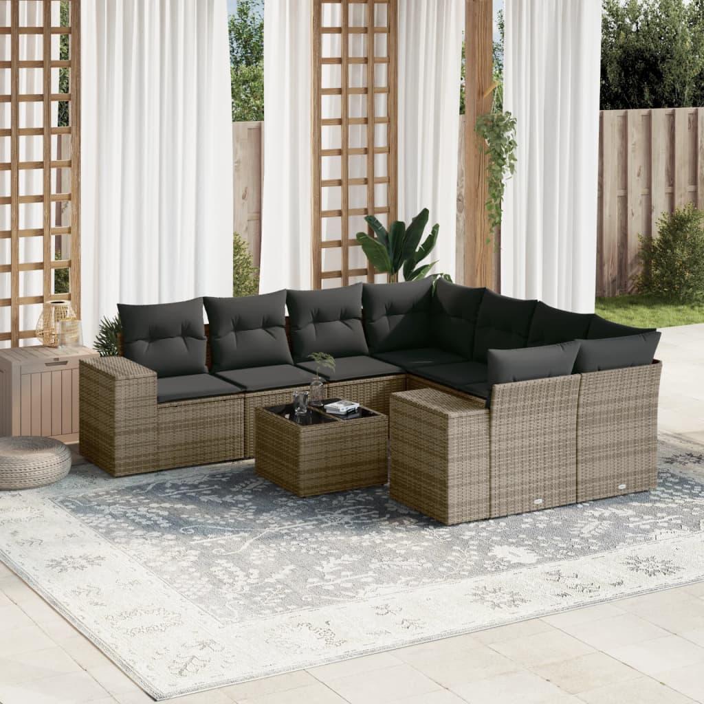 Sofasæt Til Haven 9 Dele Med Hynder Polyrattan - Grå