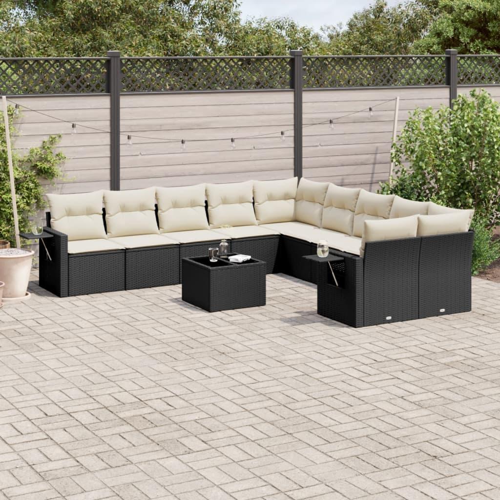 Sofasæt Til Haven 11 Dele Med Hynder Polyrattan - Sort og cremefarvet / Uden bord