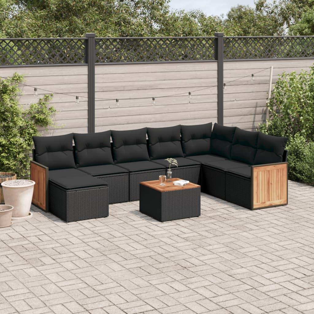 Sofasæt Til Haven 9 Dele Med Hynder Polyrattan - Sort / Med bord