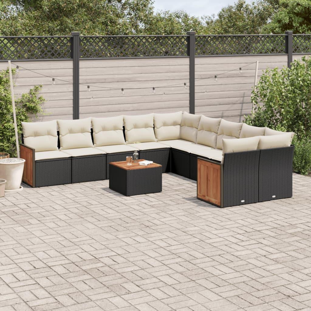 Sofasæt Til Haven 11 Dele Med Hynder Polyrattan - Sort og cremefarvet / Med bord