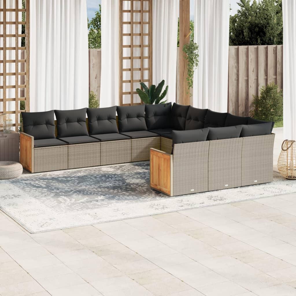 Sofasæt Til Haven 11 Dele Med Hynder Polyrattan Sort - grå og mørkegrå / Uden bord