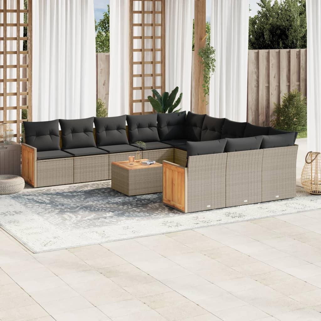 Sofasæt Til Haven 11 Dele Med Hynder Polyrattan Sort - grå og mørkegrå / Med bord
