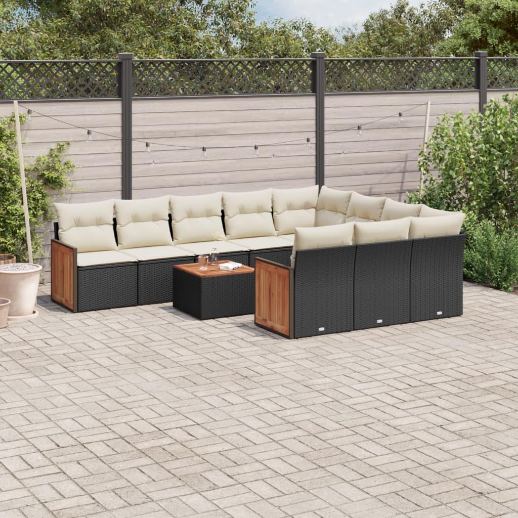 Sofasæt Til Haven 10 Dele Med Hynder Polyrattan Sort - Sort og cremefarvet / Med bord