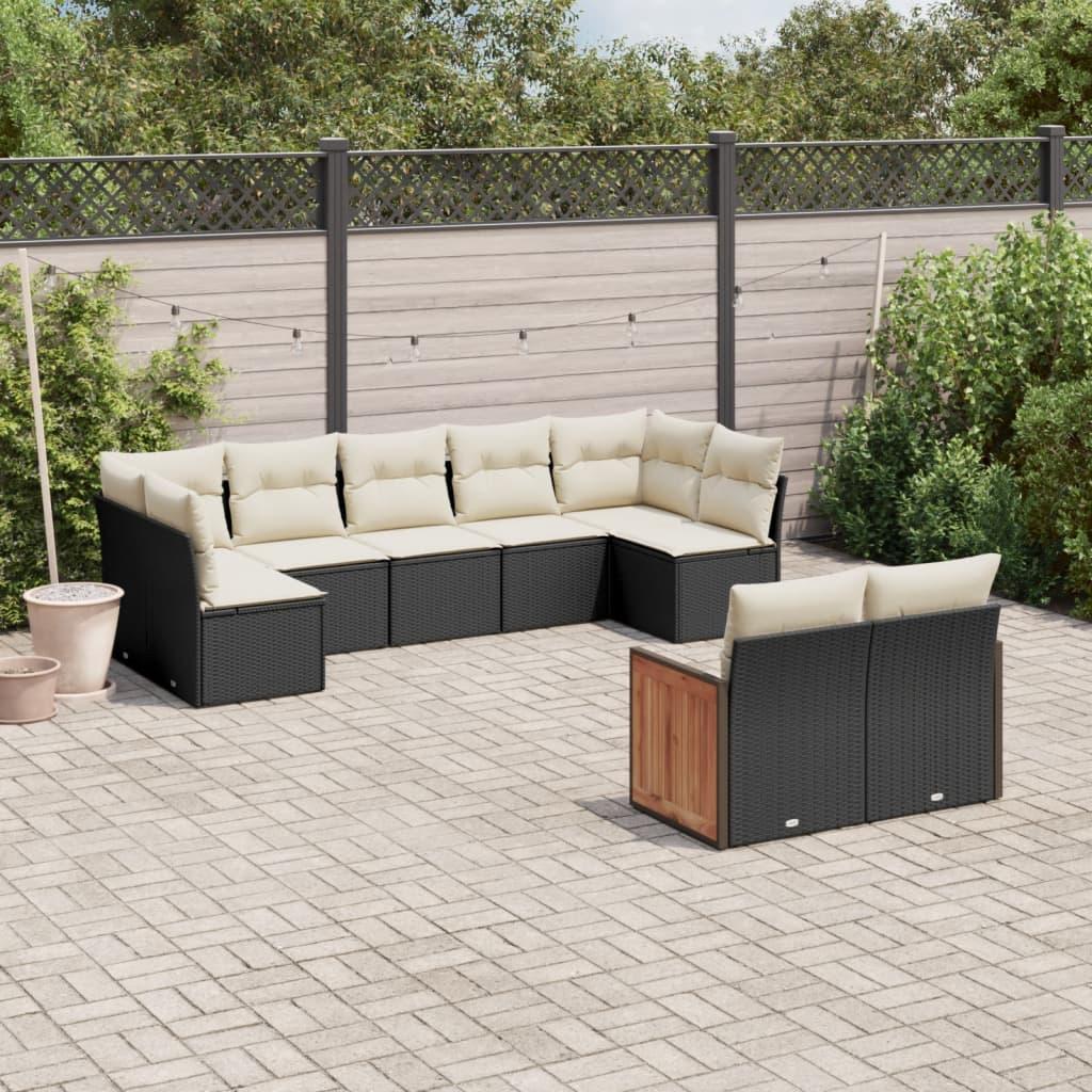 Sofasæt Til Haven 10 Dele Med Hynder Polyrattan - Sort og cremefarvet / Uden bord